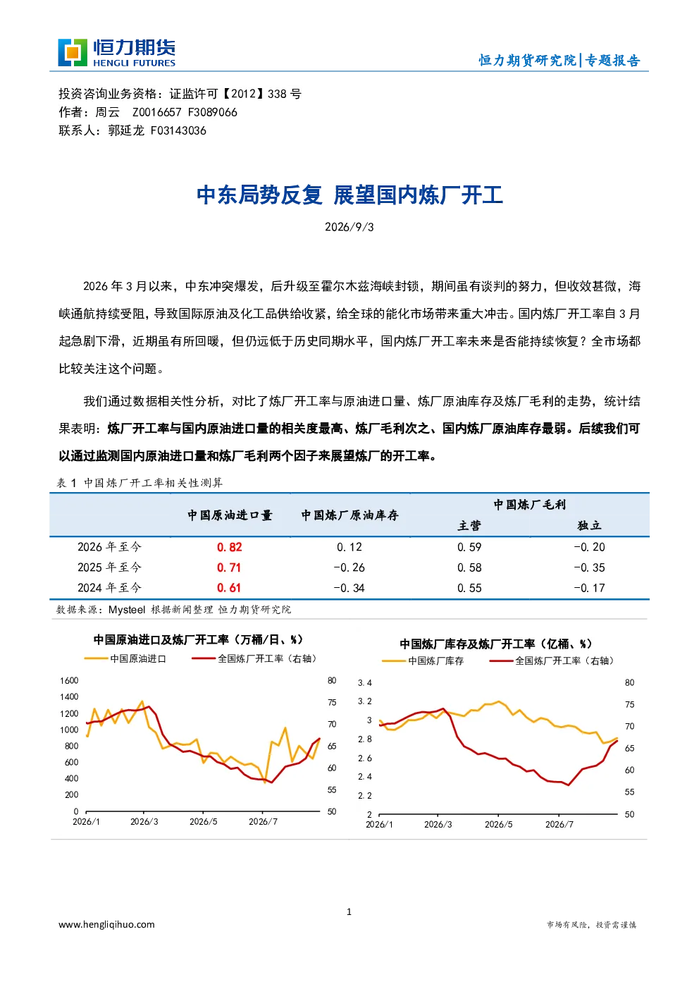 中东局势反复 展望国内炼厂开工