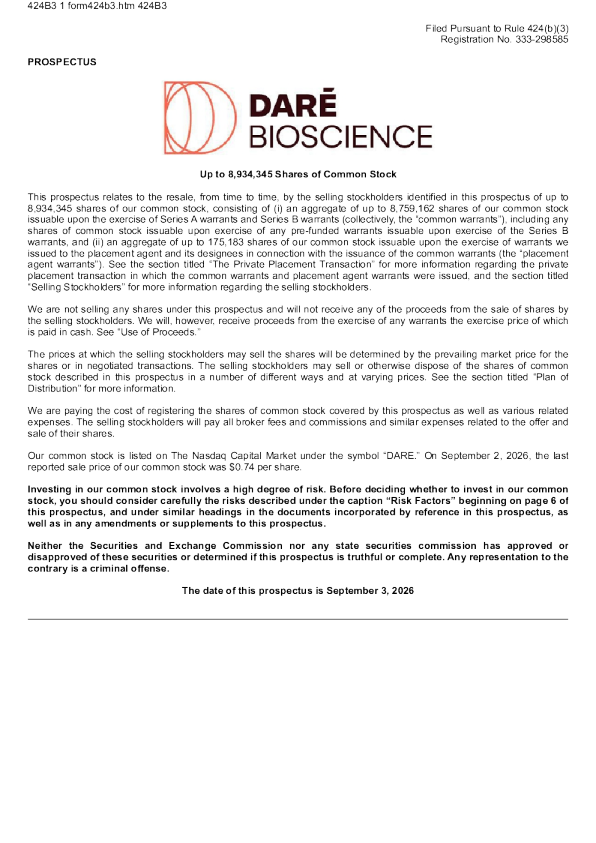 Dare Bioscience Inc美股招股说明书(2026-09-04版)