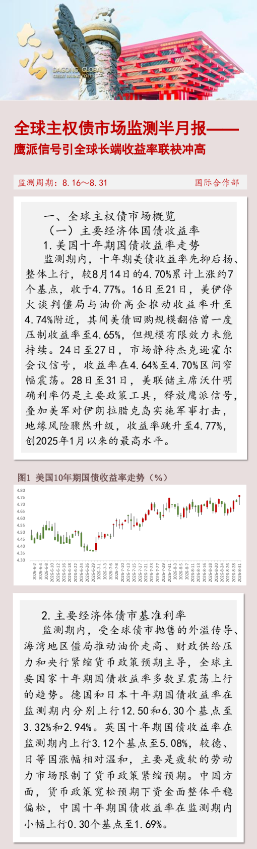 全球主权债市场监测半月报-鹰派信号引全球长端收益率联袂冲高（8.16~8.31）-0903