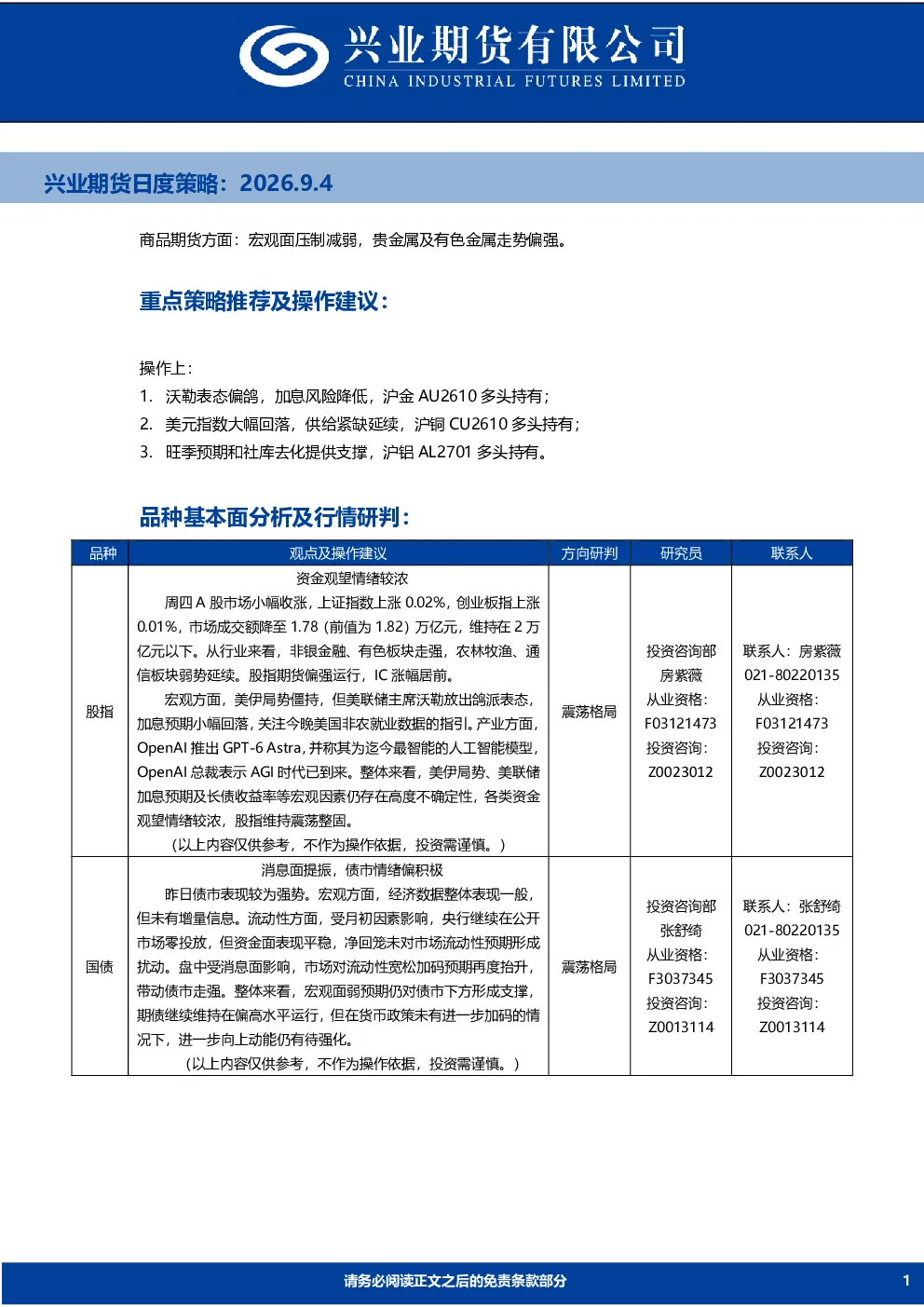 日度策略
