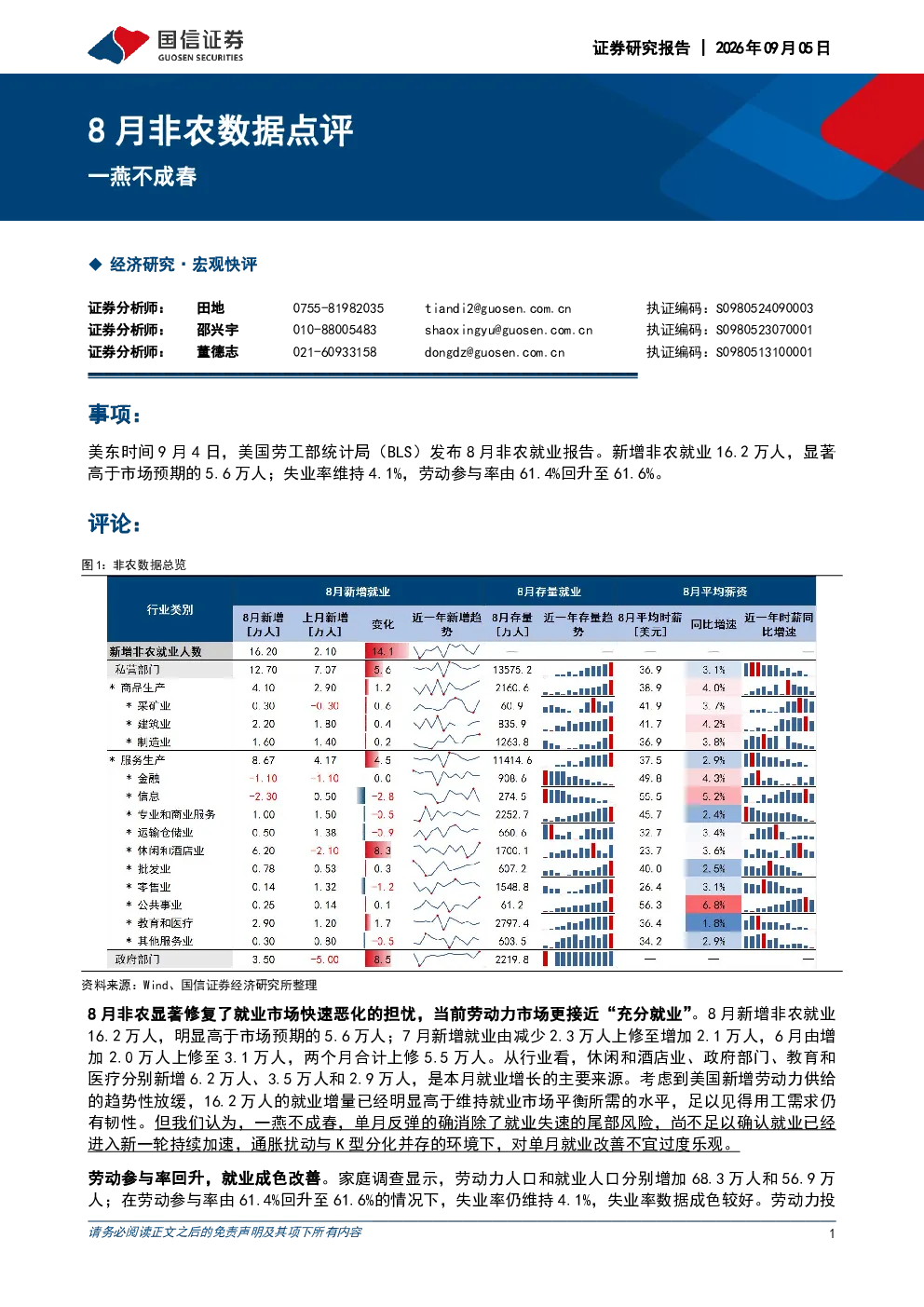 8月非农数据点评一燕不成春