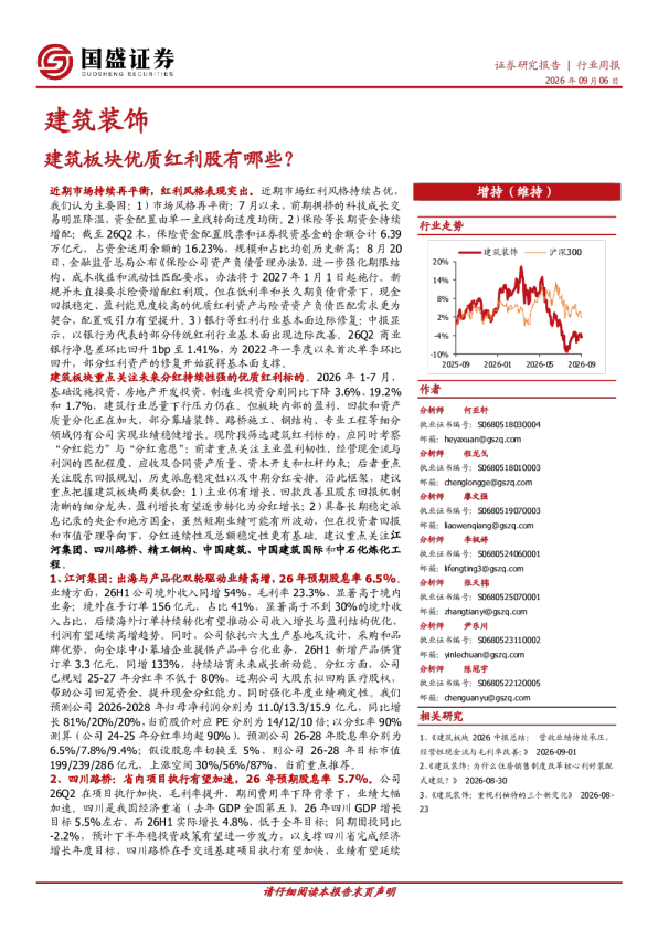 建筑板块优质红利股有哪些？