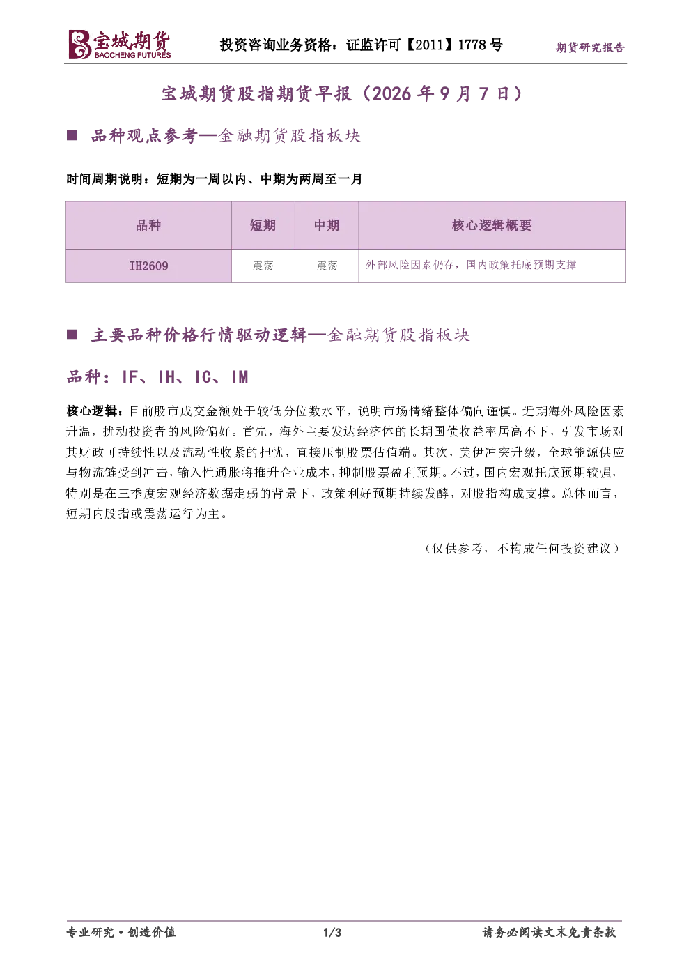 股指期货早报