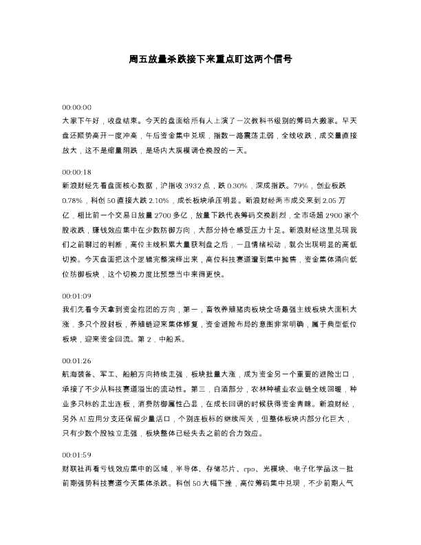 周五放量杀跌接下来重点盯这两个信号