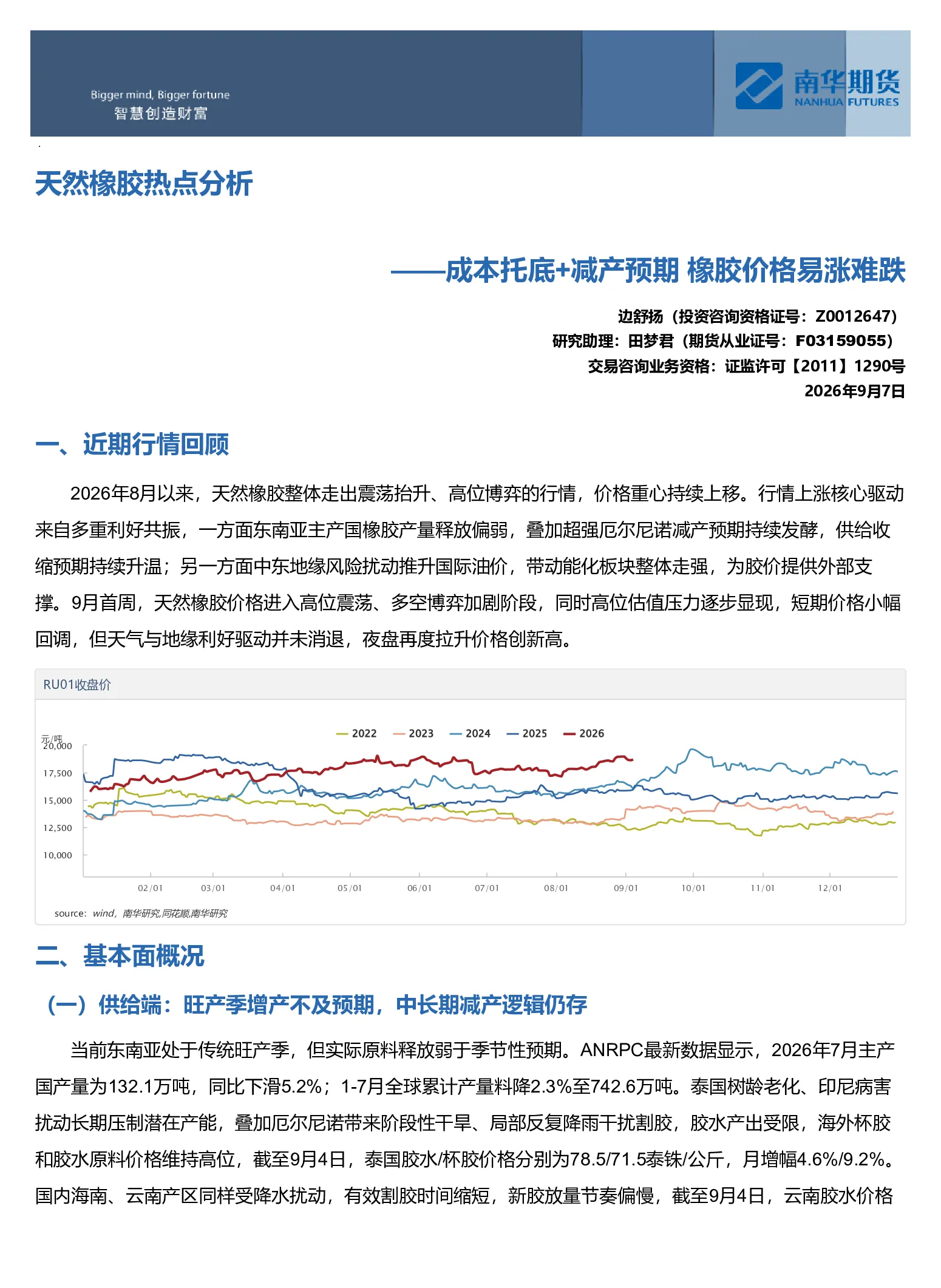 天然橡胶热点分析：成本托底+减产预期 橡胶价格易涨难跌
