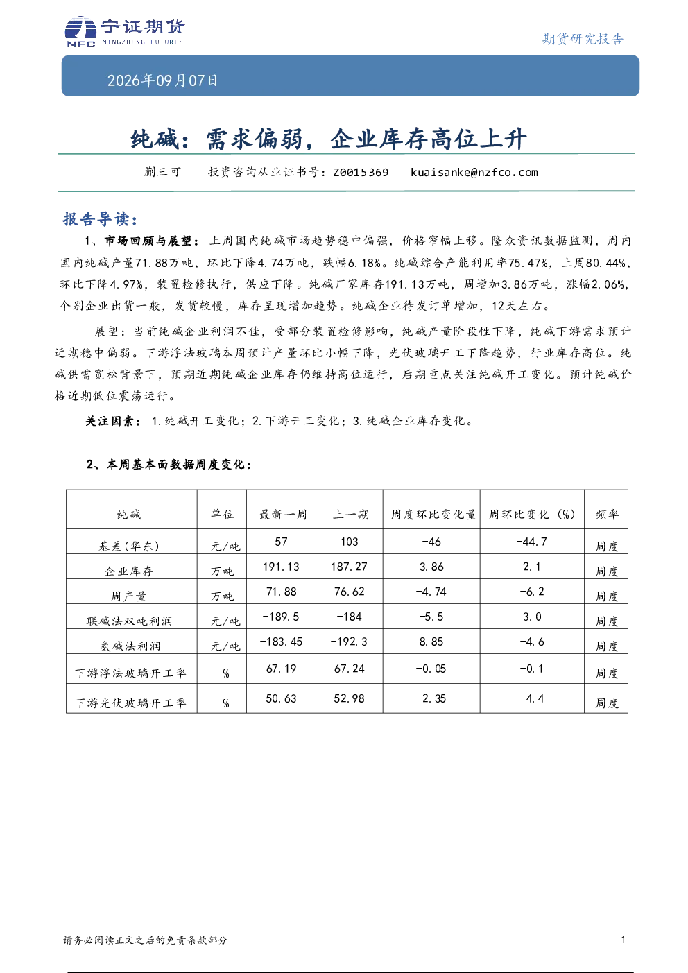 纯碱：需求偏弱，企业库存高位上升