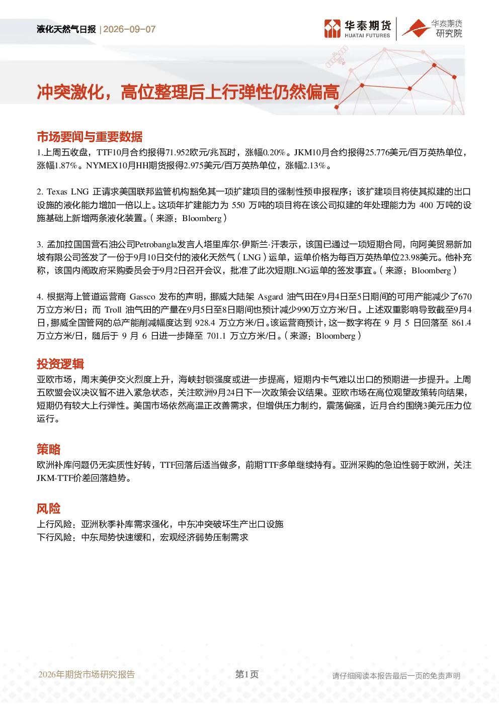 液化天然气日报：冲突激化，高位整理后上行弹性仍然偏高