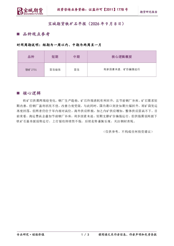 铁矿石早报
