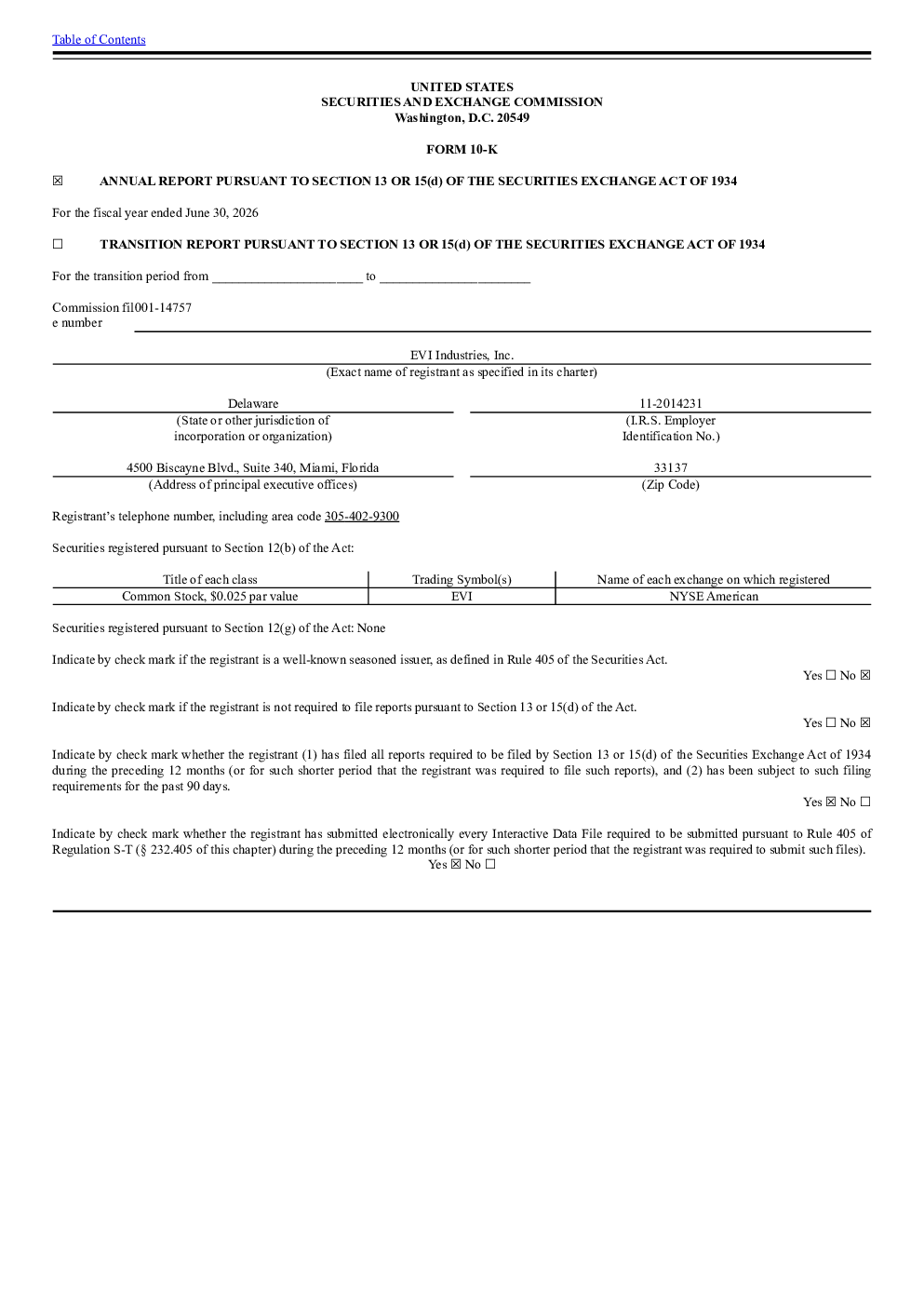
 EnviroStar Inc 2025年度报告