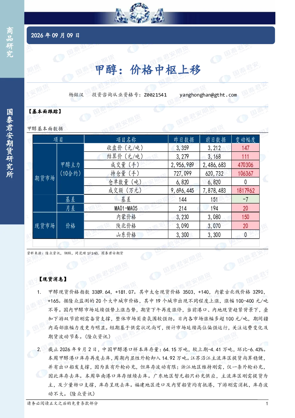 甲醇：价格中枢上移