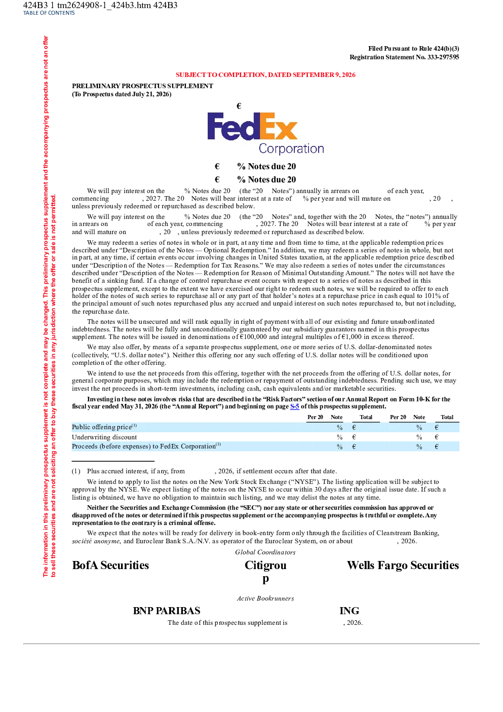 FedEx美股招股说明书(2026-09-09版)