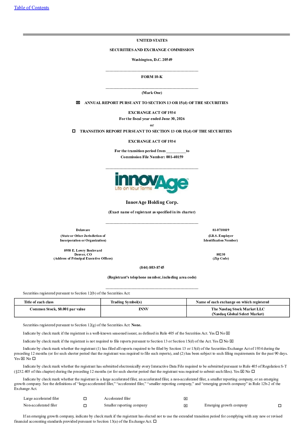 InnovAge Holding Corp 2025年度报告