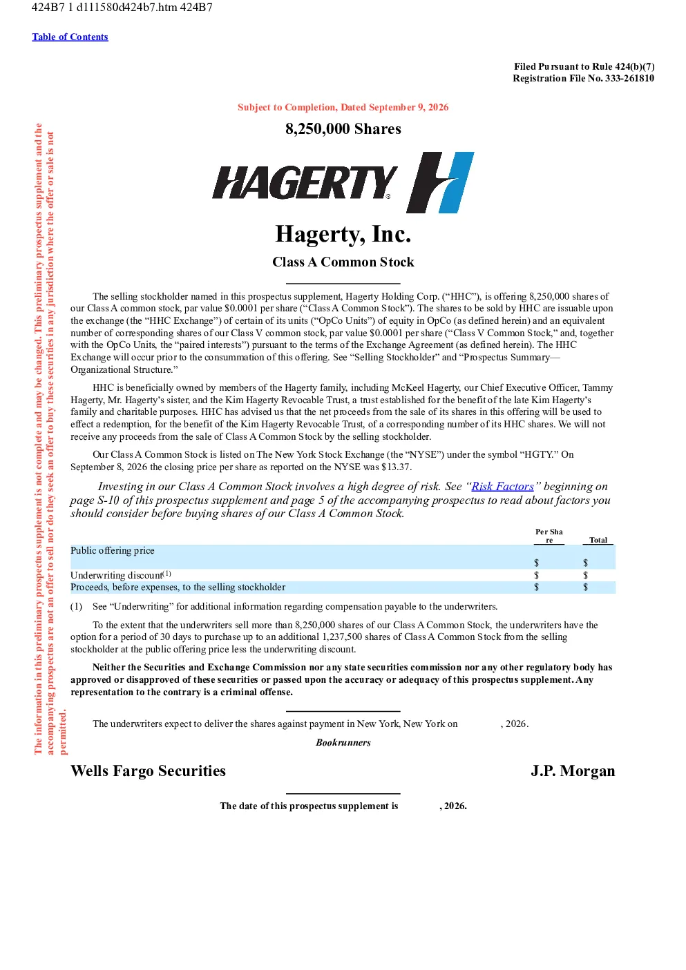 Hagerty Inc-A美股招股说明书(2026-09-09版)