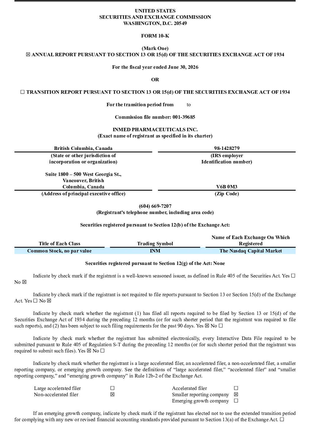 InMed Pharmaceuticals Inc 2025年度报告