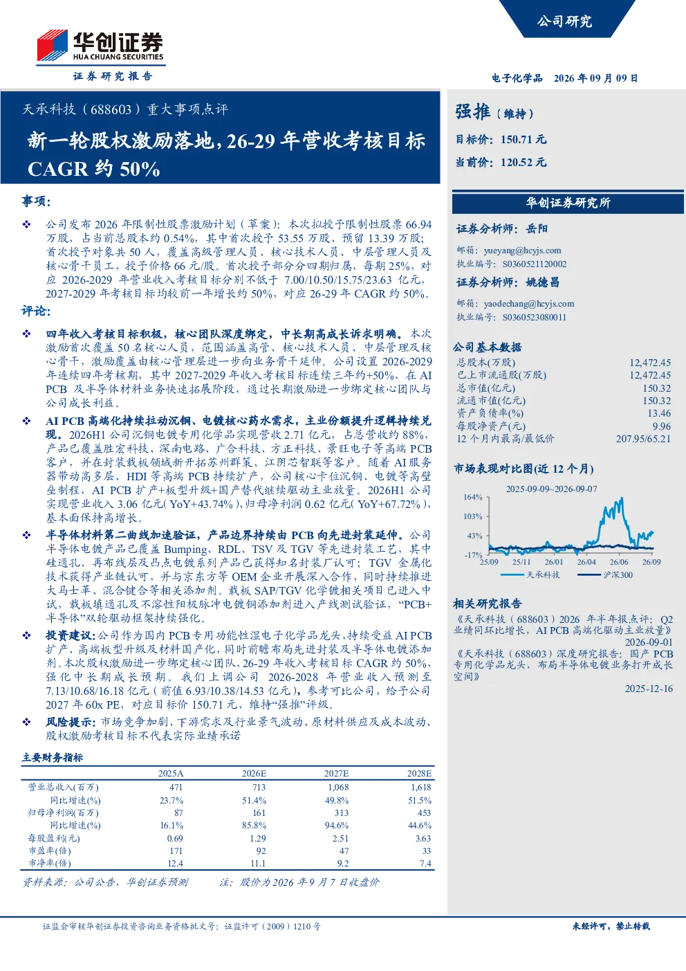 天承科技（688603）重大事项点评：新一轮股权激励落地，26-29年营收考核目标CAGR约50%