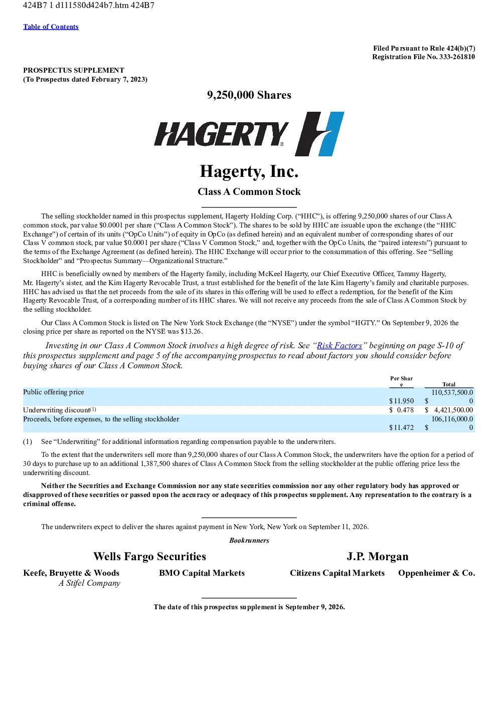 Hagerty Inc-A美股招股说明书(2026-09-10版)