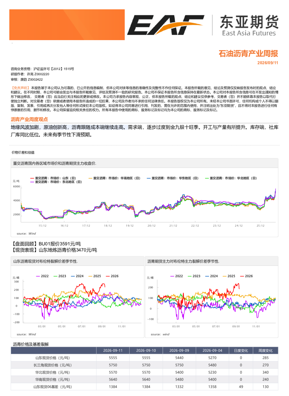 石油沥青产业周报