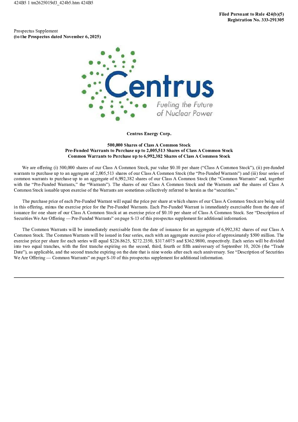 Centrus Energy Corp-A美股招股说明书(2026-09-11版)