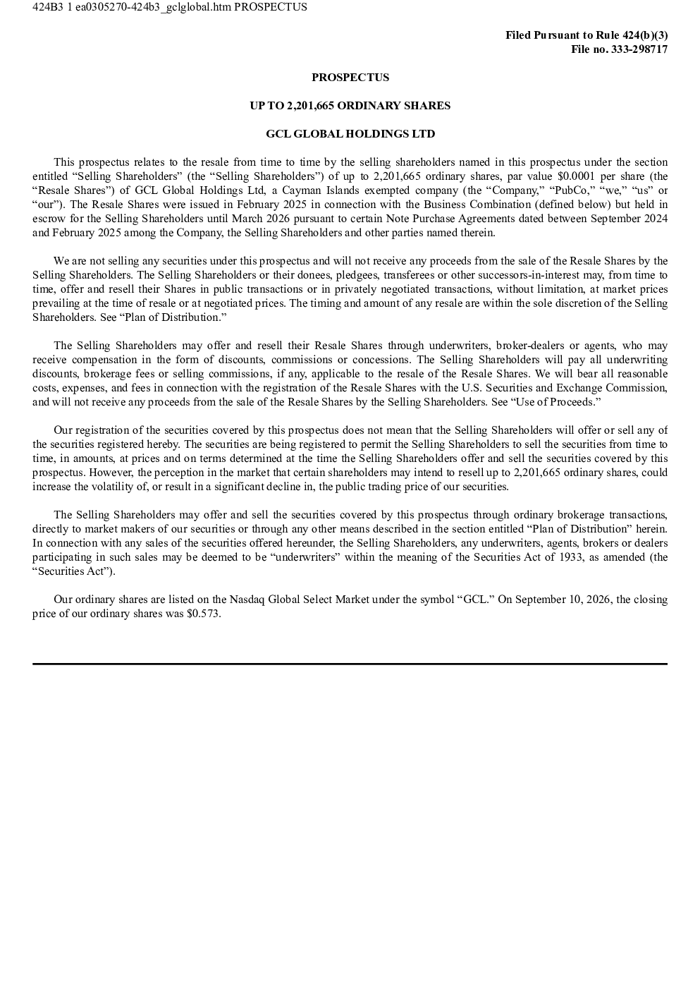 GCL Global Holdings Ltd美股招股说明书(2026-09-11版)
