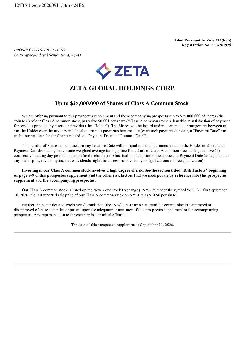 Zeta Global美股招股说明书(2026-09-11版)