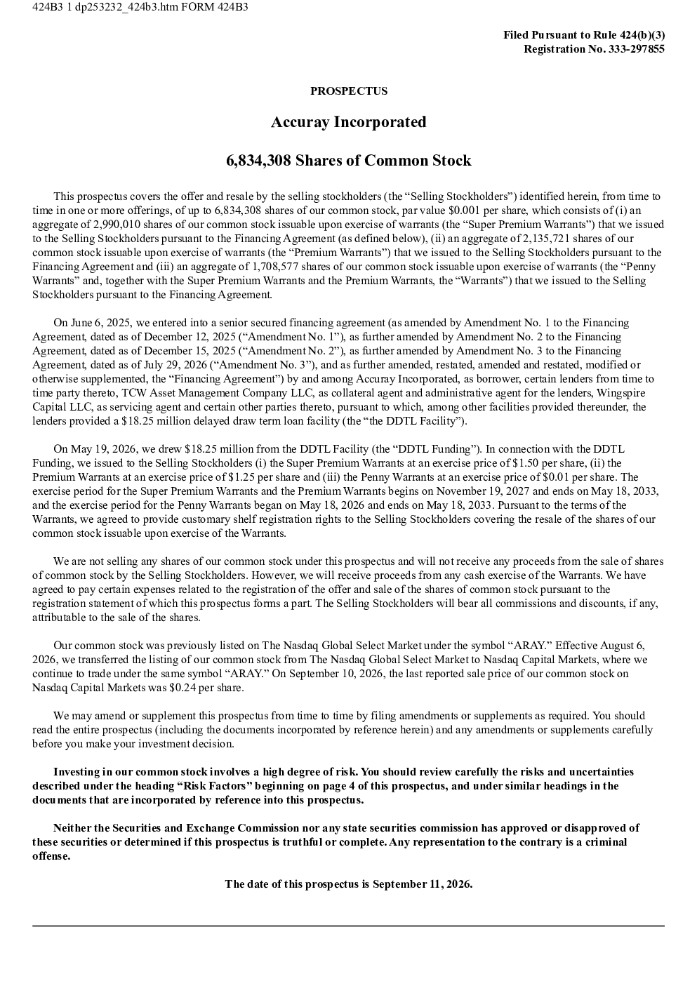 精确射线美股招股说明书(2026-09-11版)