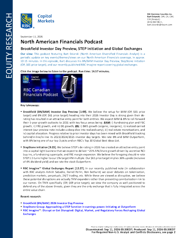 北美金融业播客：布鲁克菲尔德投资者日预览、StepStone首次覆盖及全球交易所