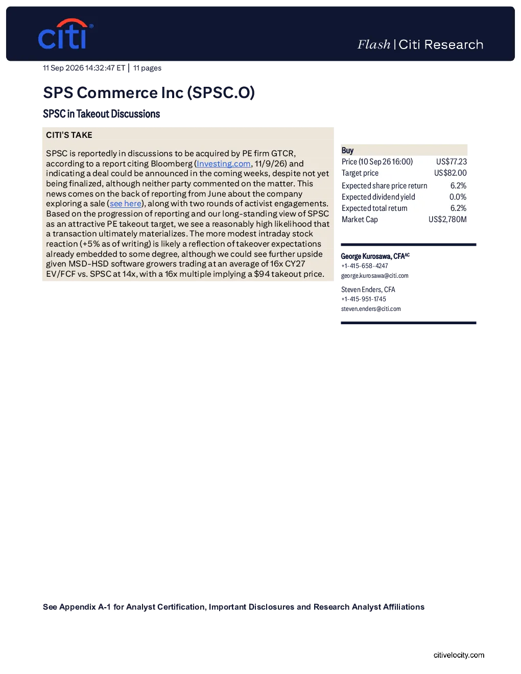 SPS Commerce（SPSC.O）：或被收购的讨论