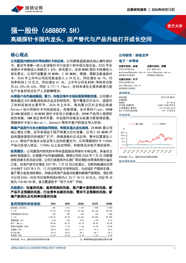 高端探针卡国内龙头，国产替代与产品升级打开成长空间