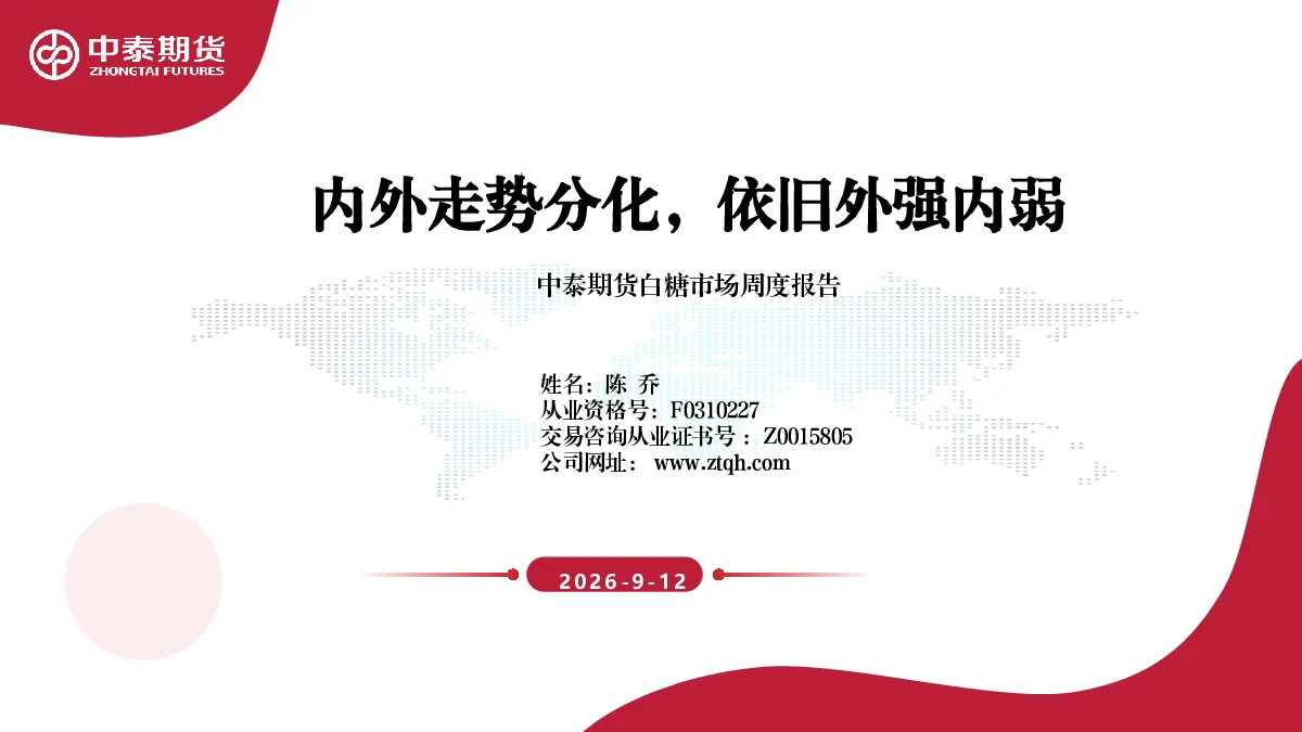 白糖市场周度报告：内外走势分化，依旧外强内弱