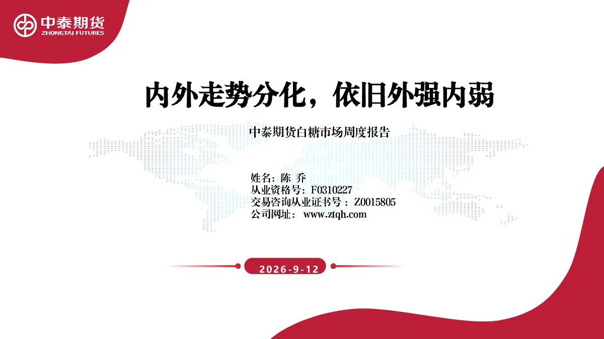 白糖市场周度报告内外走势分化，依旧外强内弱