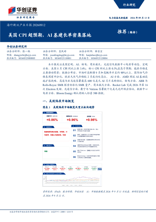 海外新兴产业日报20260912：美国CPI超预期，AI基建长单密集落地