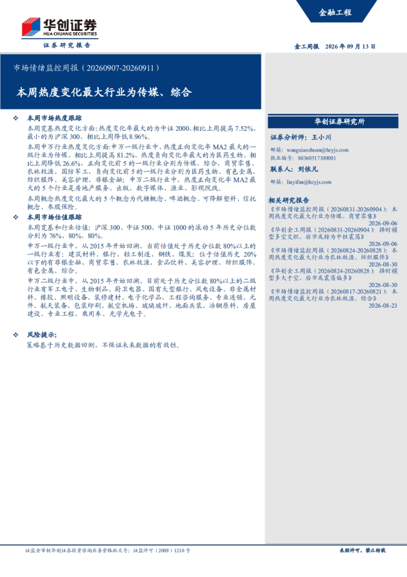 市场情绪监控周报（20260907-20260911）