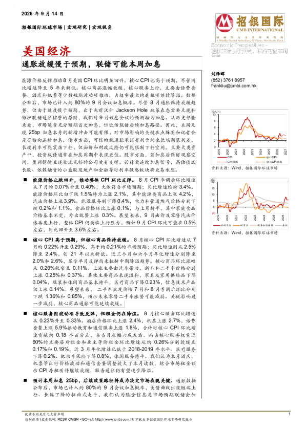 通胀放缓慢于预期，联储可能本周加息