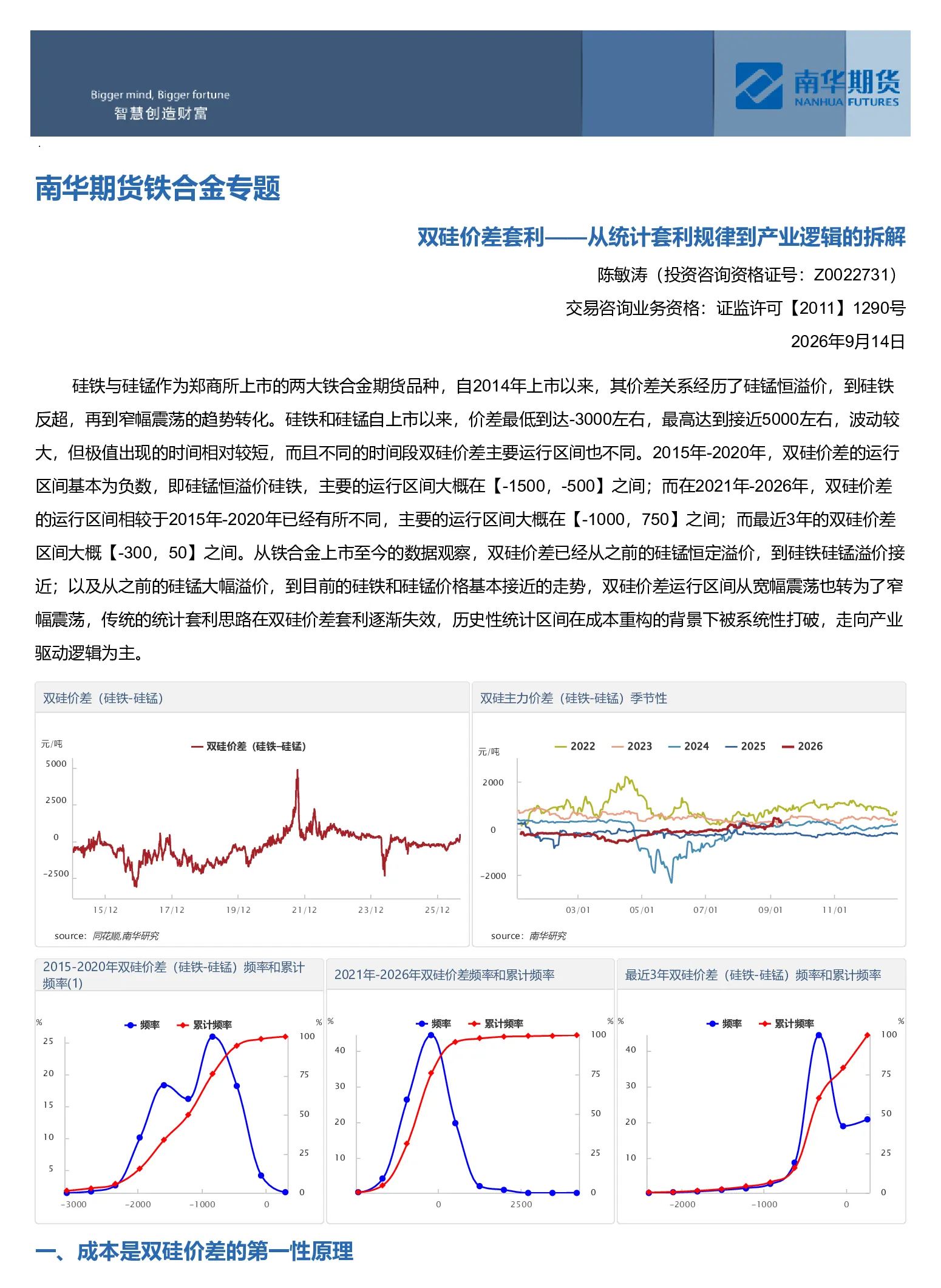 铁合金专题：双硅价差套利：从统计套利规律到产业逻辑的拆解