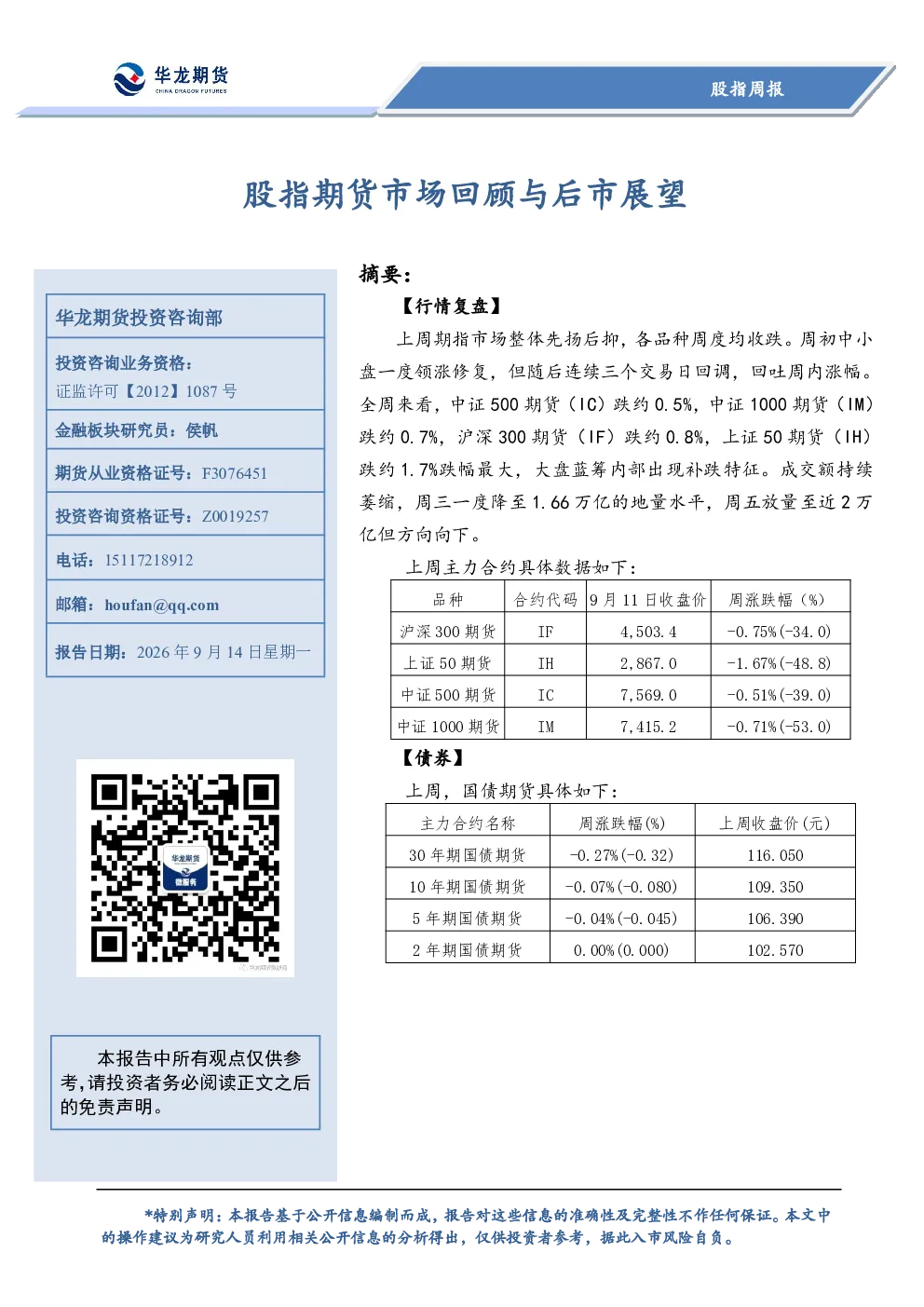 股指周报：股指期货市场回顾与后市展望