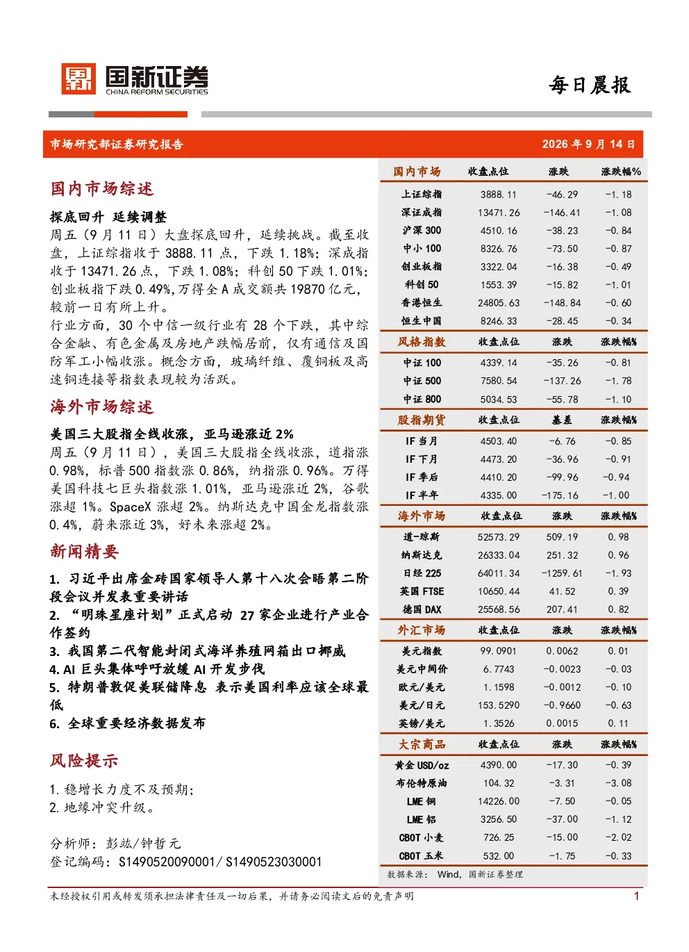 国新证券每日晨报