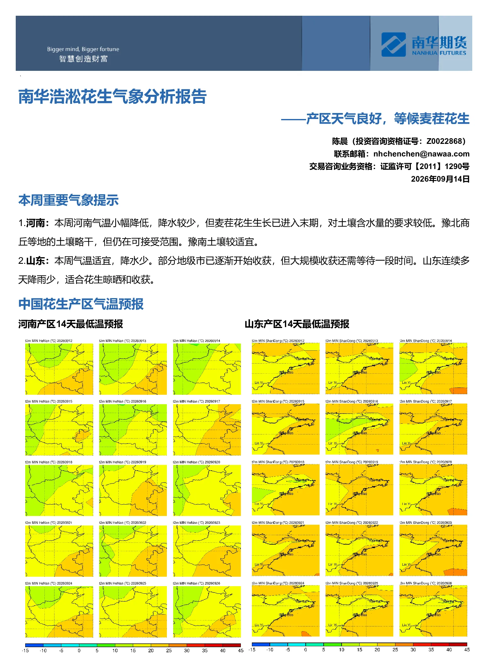 南华浩淞花生气象分析报告：产区天气良好 等候麦茬花生
