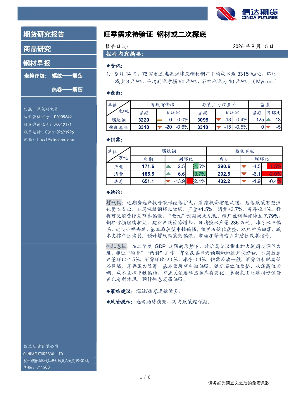 钢材早报：旺季需求待验证钢材或二次探底
