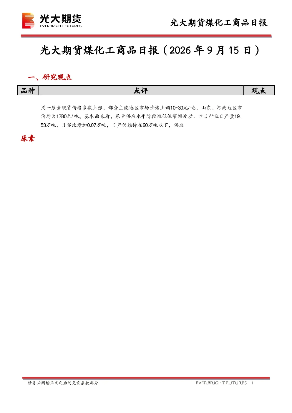 煤化工商品日报