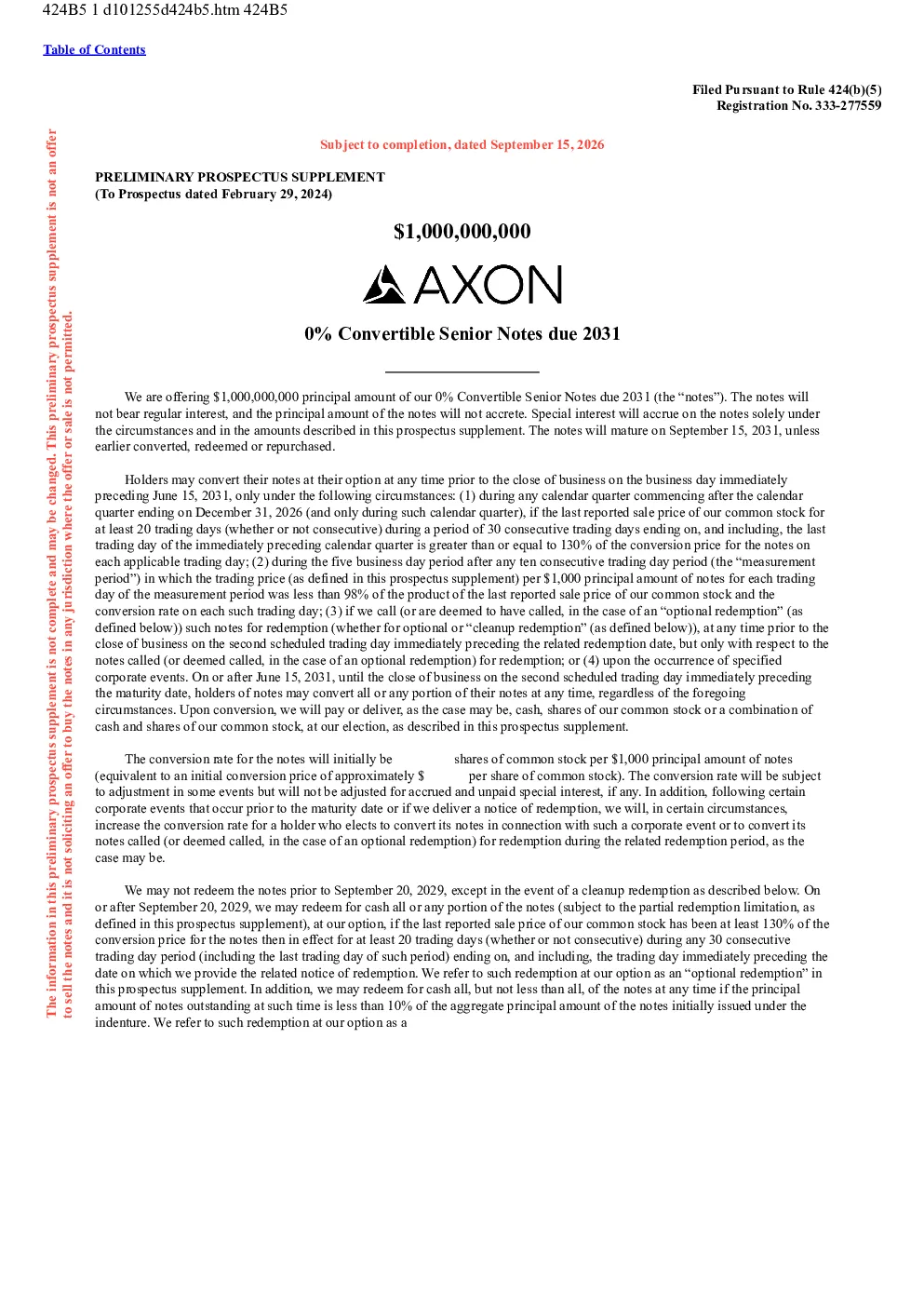 Axon Enterprise美股招股说明书(2026-09-15版)