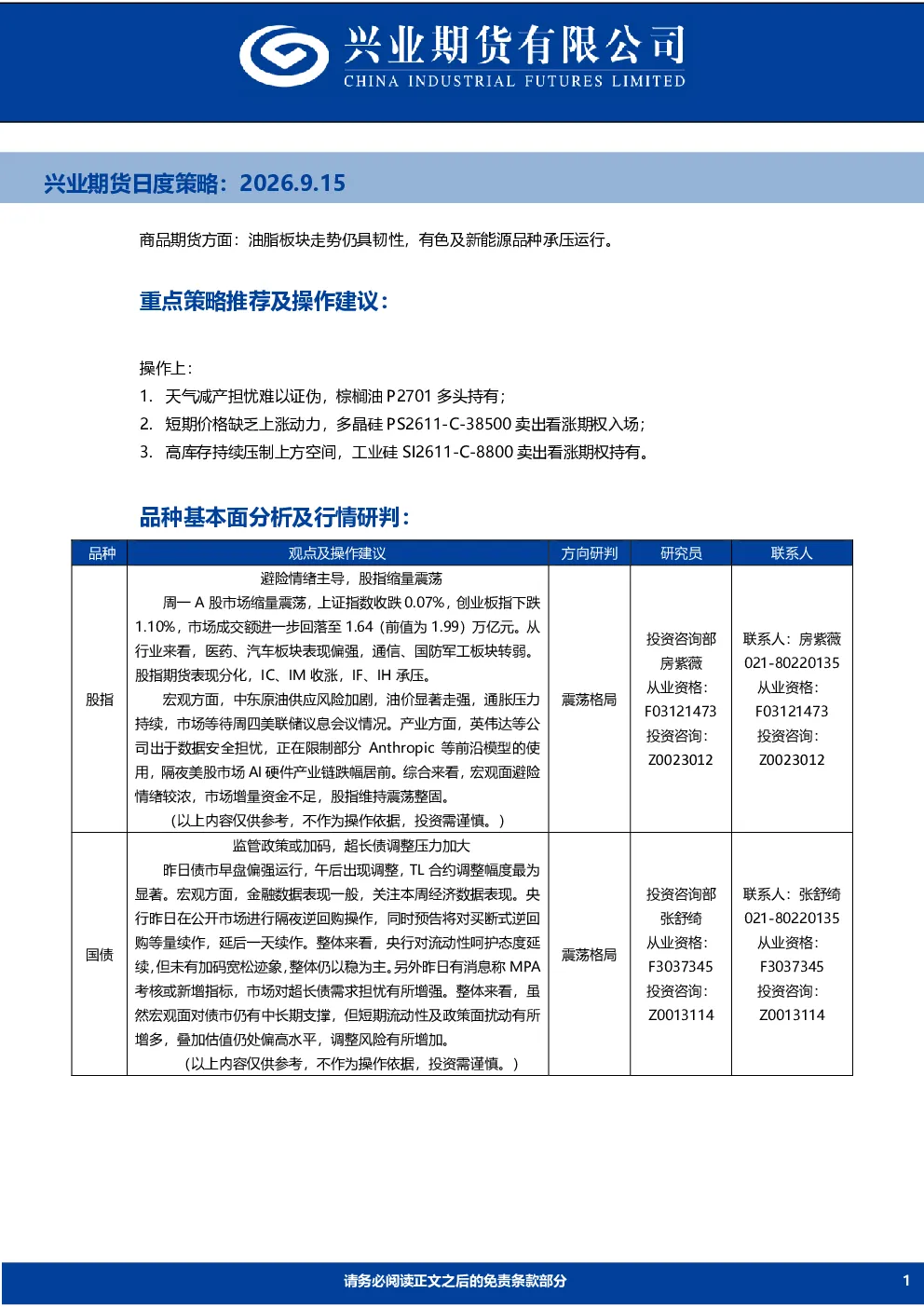 日度策略