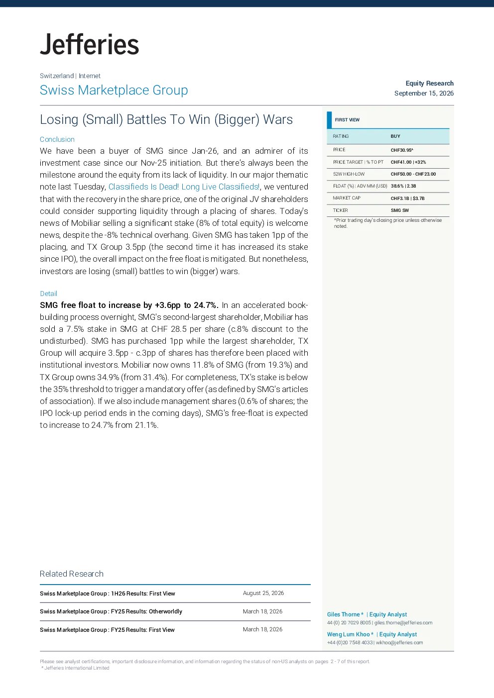 杰富瑞_Swiss Marketplace Group：输掉小战役，赢得大战争