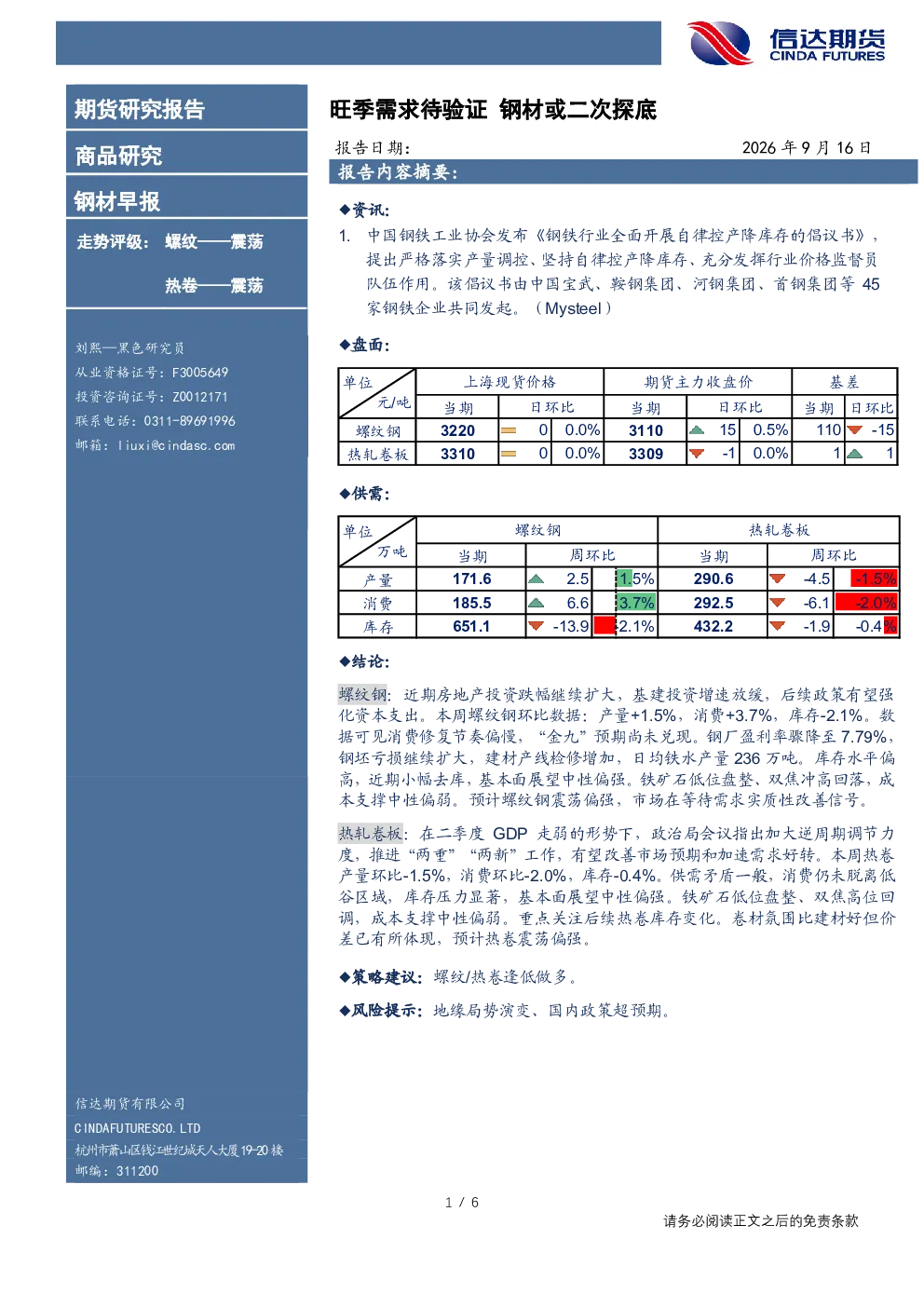 钢材早报：旺季需求待验证，钢材或二次探底