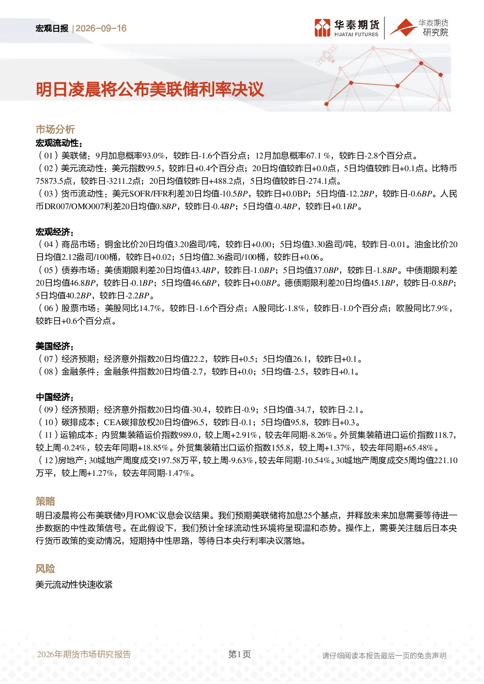 宏观日报：明日凌晨将公布美联储利率决议