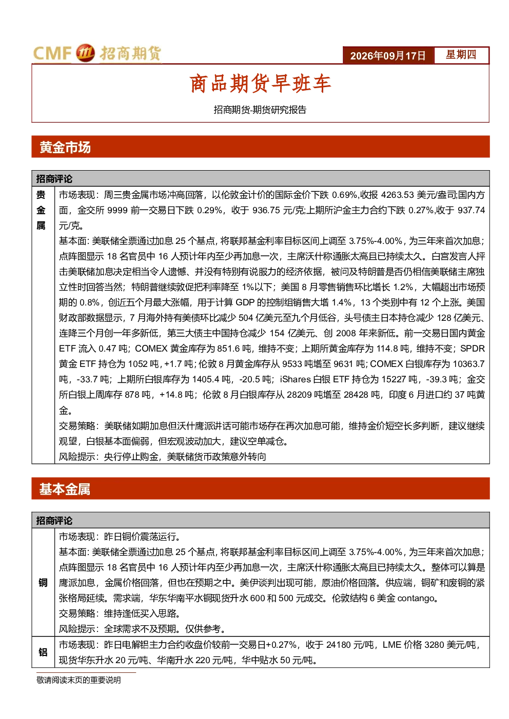 2026年09月17日商品期货早班车