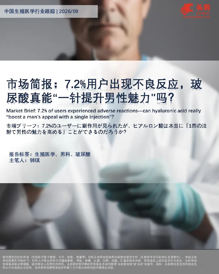 中国生殖医学行业跟踪：市场简报：7.2%用户出现不良反应，玻尿酸真能“一针提升男性魅力”吗？