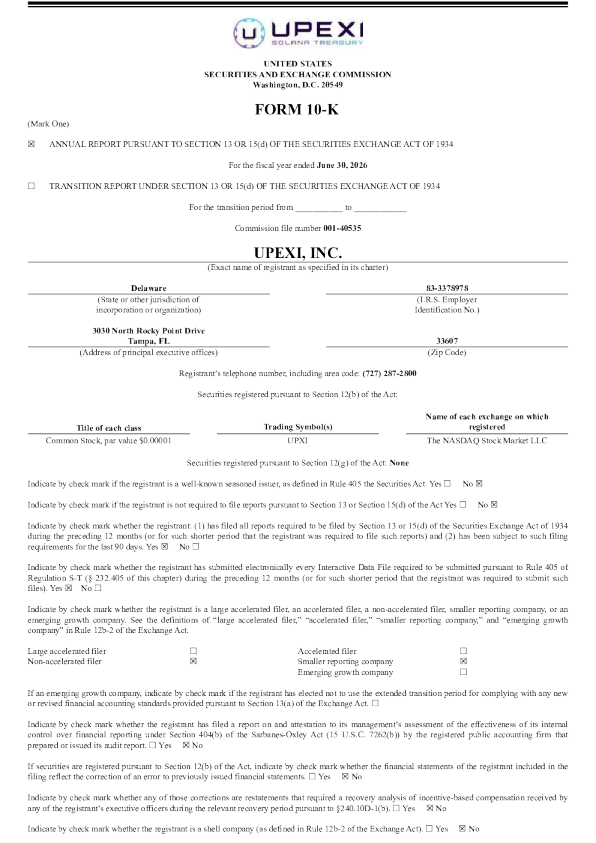 Upexi Inc 2025年度报告