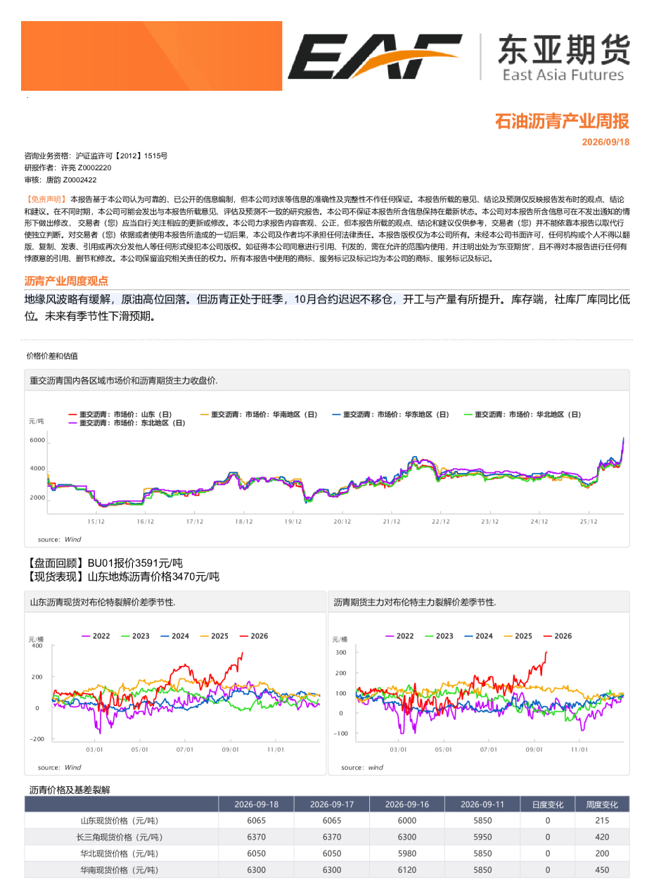 石油沥青产业周报