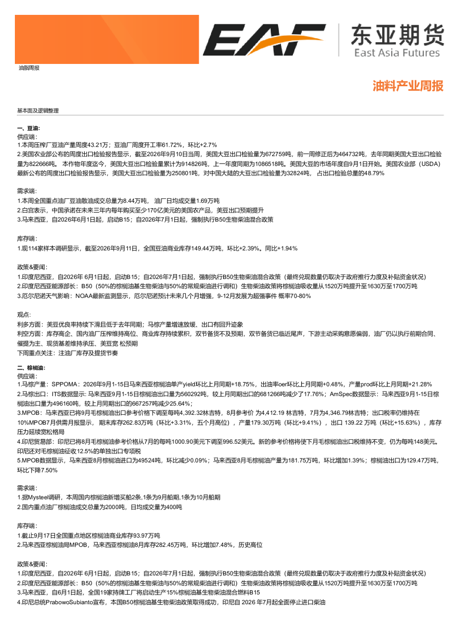 油料产业周报