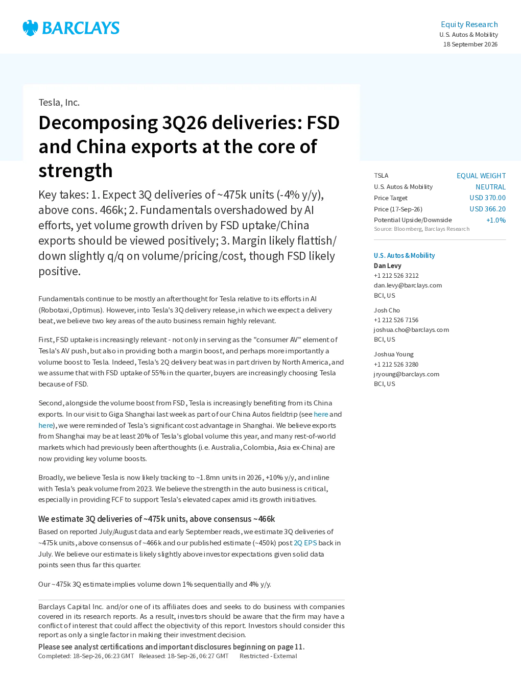 拆解2026年三季度特斯拉交付量：全自动驾驶与中国出口为增长核心